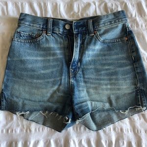 GAP high rise distressed jean shorts
